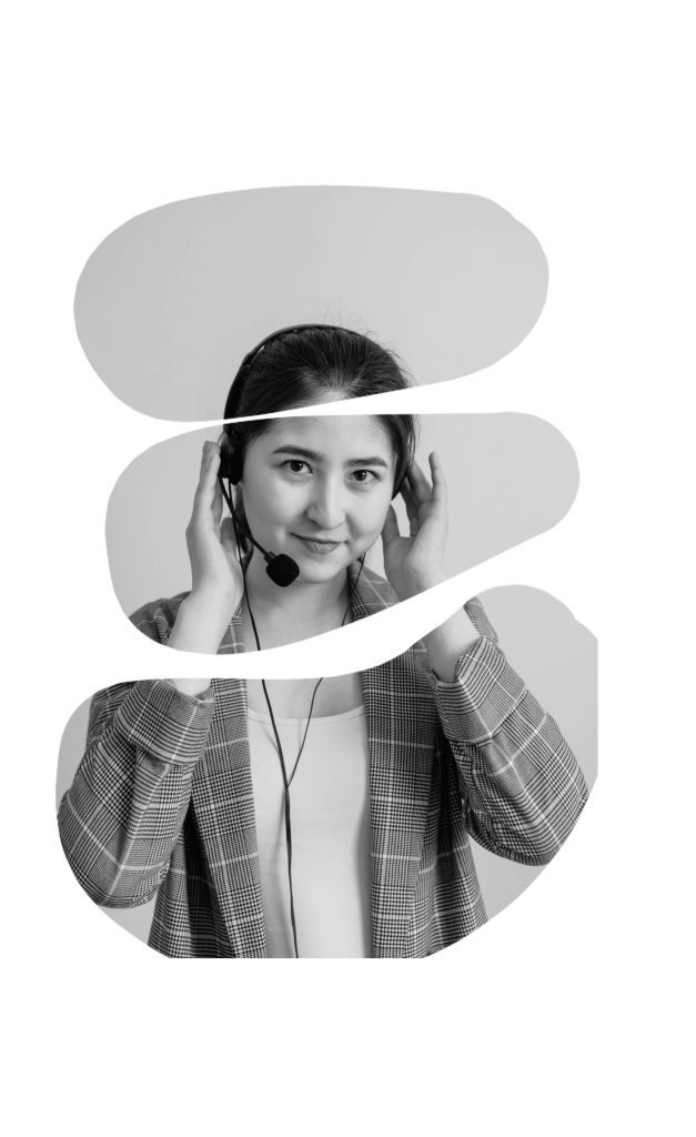 Female call center agent providing remote customer support with a headset.